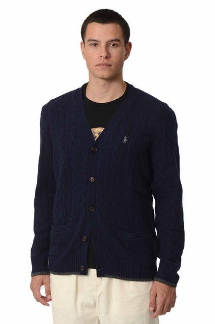 POLO RALPH LAUREN Cable-Knit Wool-Cashmere Cardigan Navy - 1