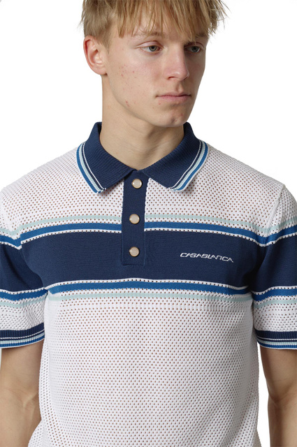 CASABLANCA Striped Mesh Polo-Shirt White/Blue - 4