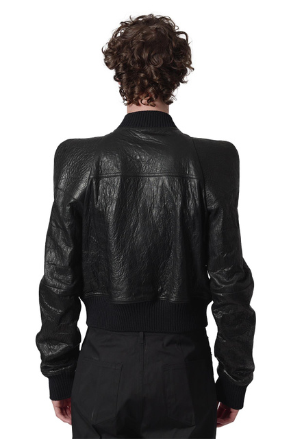 RICK OWENS Temple Flight Leather Bomber Jacket Black - 3