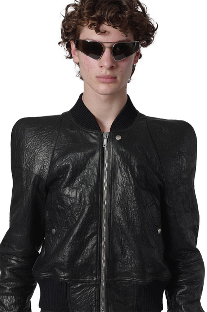 RICK OWENS Temple Flight Leather Bomber Jacket Black - 4