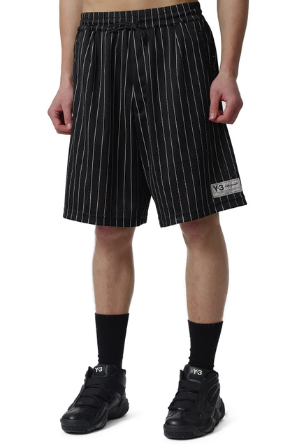 Y-3 Mesh Pinstripe Shorts Black - 1