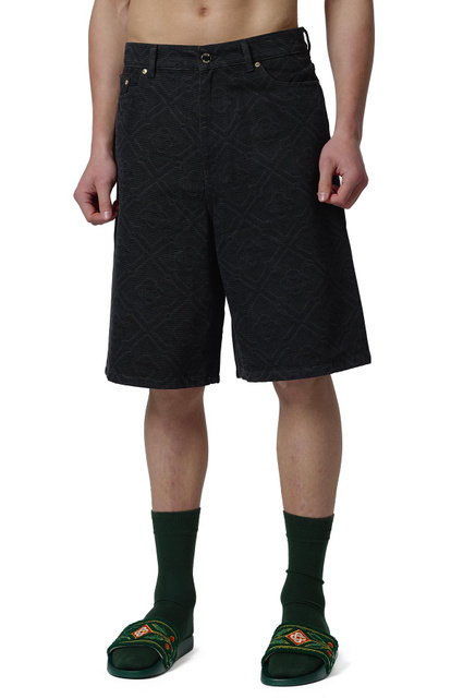 CASABLANCA Laser Monogram Denim Shorts Black - 1
