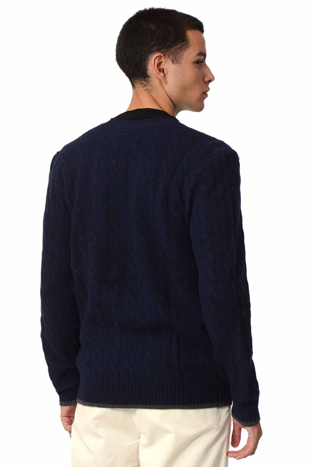 POLO RALPH LAUREN Cable-Knit Wool-Cashmere Cardigan Navy - 3