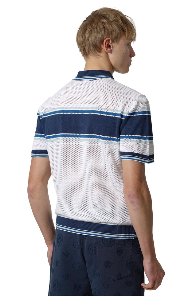 CASABLANCA Striped Mesh Polo-Shirt White/Blue - 3