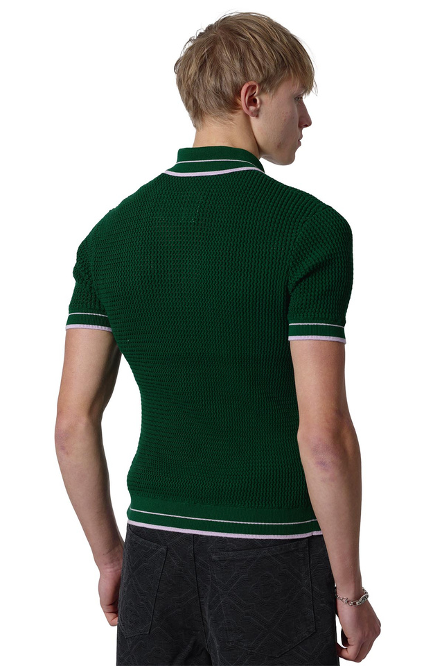 CASABLANCA Crochet Polo-Shirt Green - 3