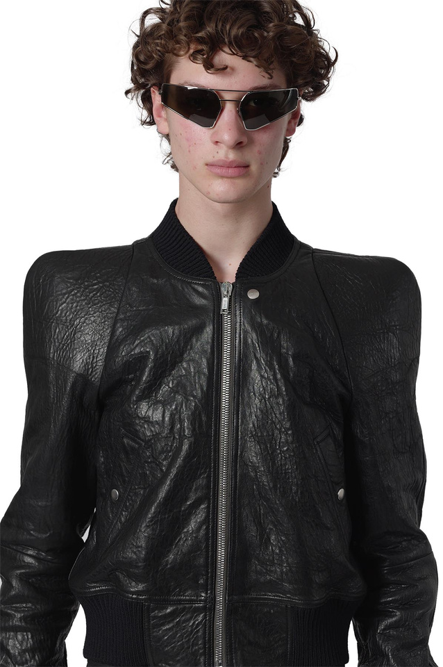 RICK OWENS Temple Flight Leather Bomber Jacket Black - 4