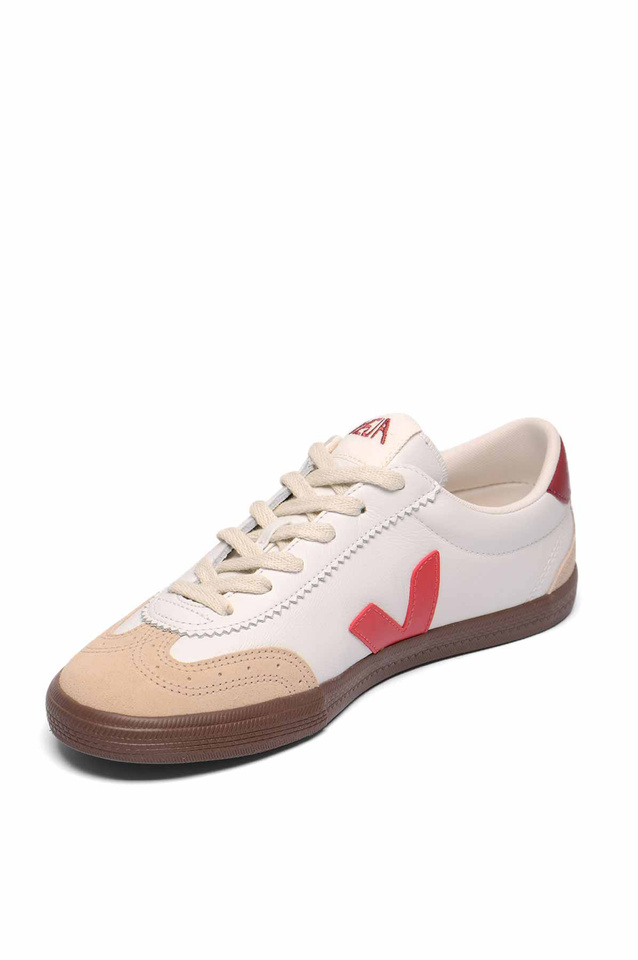 VEJA VOLLEY Ténis de couro branco/vermelho/castanho - 3