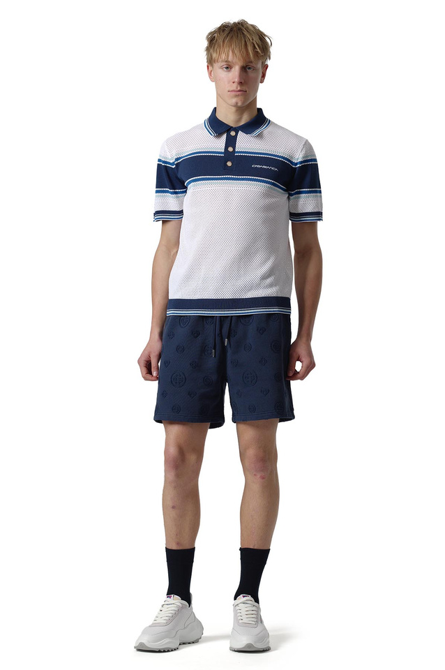 CASABLANCA Striped Mesh Polo-Shirt White/Blue - 2