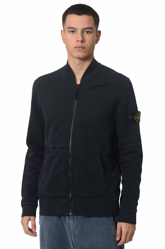 STONE ISLAND 65241 Organic Cotton Diagonal Fleece 'OLD' Effect Jacket Navy Blue - 1