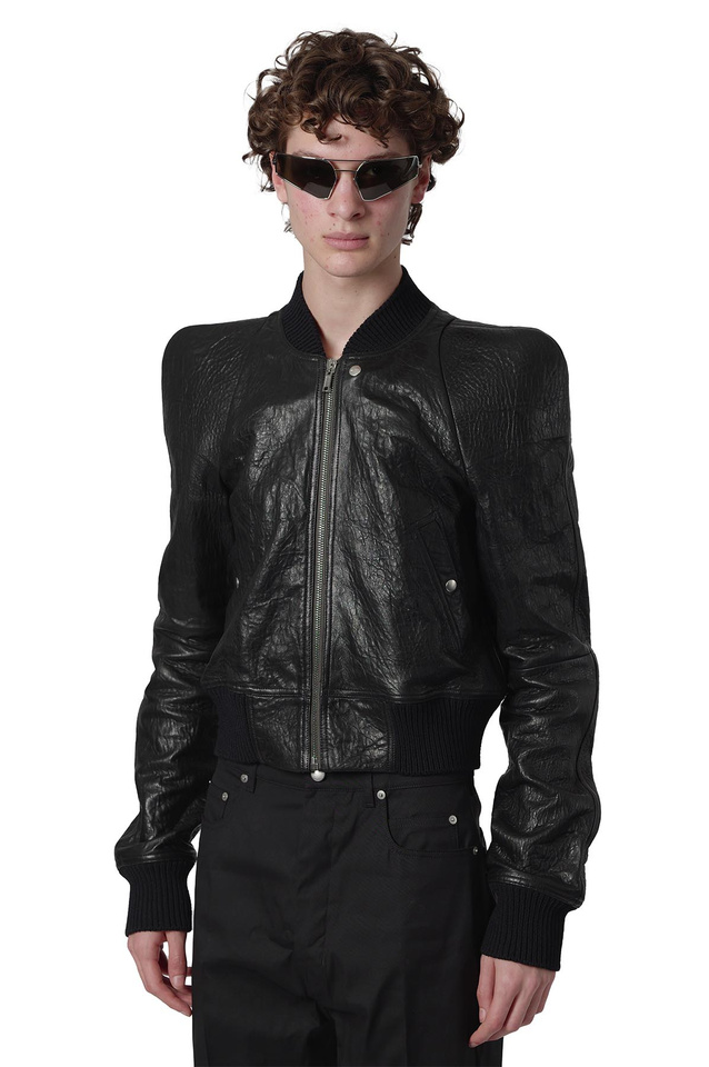RICK OWENS Temple Flight Leather Bomber Jacket Black - 1