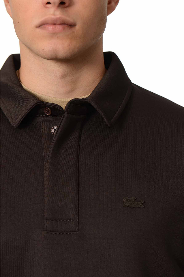 Camisola polo LACOSTE Loose Fit Fleece Castanha  - 4