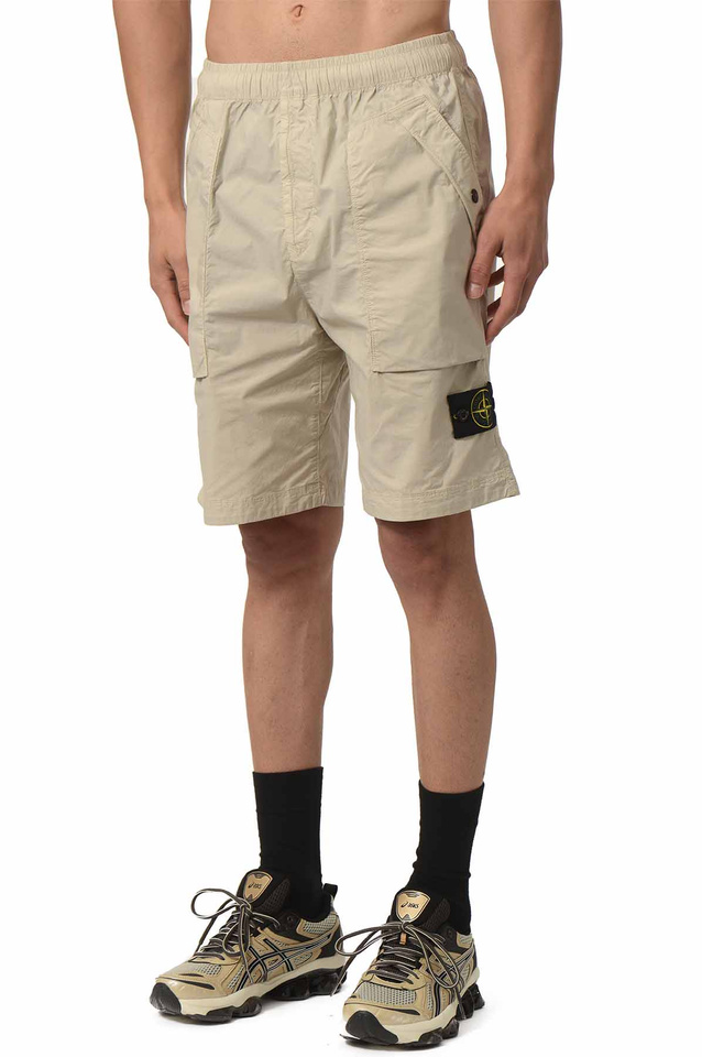 STONE ISLAND L100009 Stretch Cotton Tela 'Paracadute' Shorts Sand - 1
