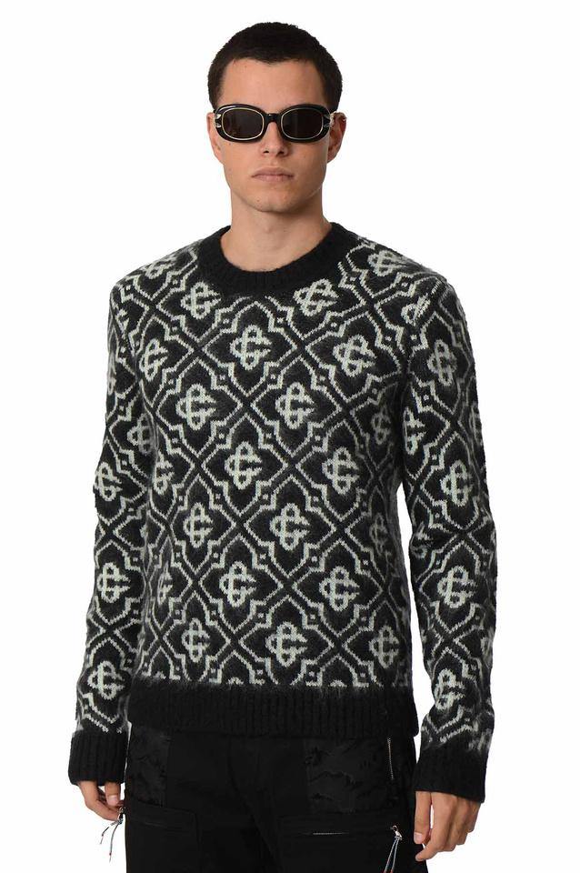 CASABLANCA Camisola Monograma em Mohair Preto/Branco - 1