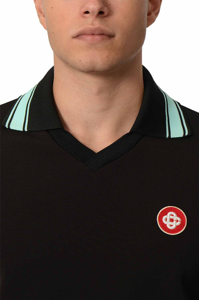 CASABLANCA Viscose Knit Rib Polo Shirt Black/Green - 4