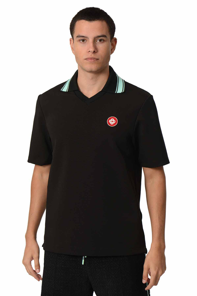 CASABLANCA Viscose Knit Rib Polo Shirt Black/Green - 1