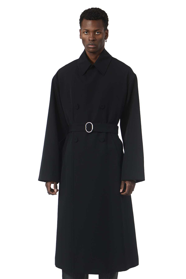 JIL SANDER Wool Belted Coat Black - 1