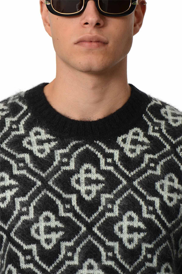 CASABLANCA Camisola Monograma em Mohair Preto/Branco - 4