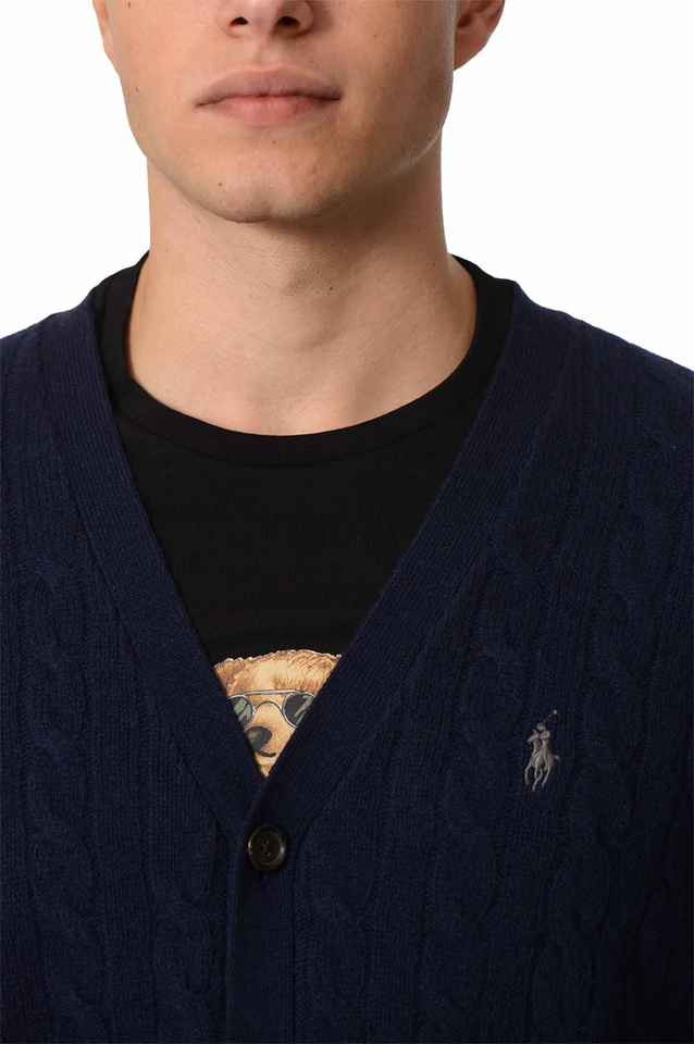 POLO RALPH LAUREN Cable-Knit Wool-Cashmere Cardigan Navy - 4