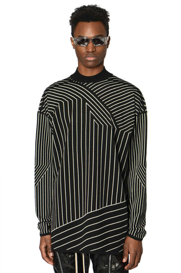 RICK OWENS Camisola de malha Tommy com riscas Jacquard Preto/Pérola