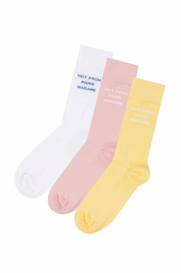 DRÔLE DE MONSIEUR Slogan Socks Tri-Pack Pink/White/Yellow