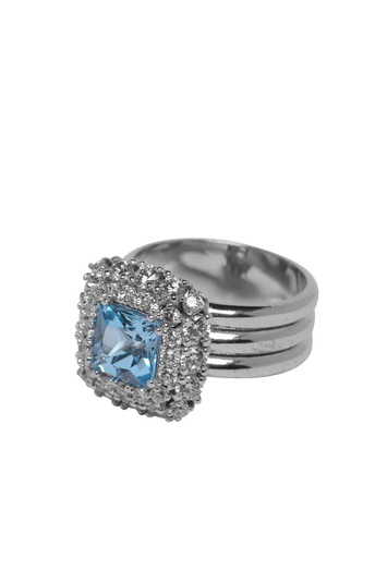 HATTON LABS Blue Topaz Halo Ring