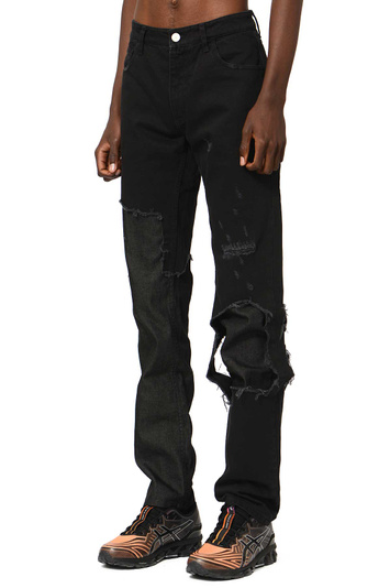 RAF SIMONS Destroyed Double Denim Jeans