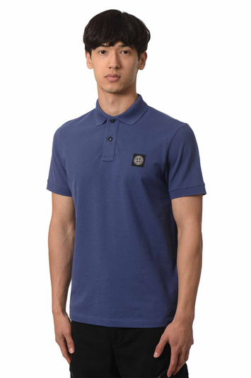 STONE ISLAND 22002SC Organic Cotton Elastane Piqué Polo-Shirt in Marine Blue