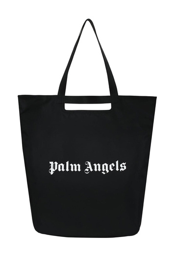 PALM ANGELS Black Logo Shopper Bag