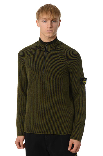 STONE ISLAND 5100024 Camisola de lã com meio fecho de correr Verde militar