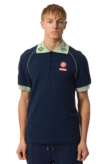 CASABLANCA Pique Polo-Shirt Blue/Green 